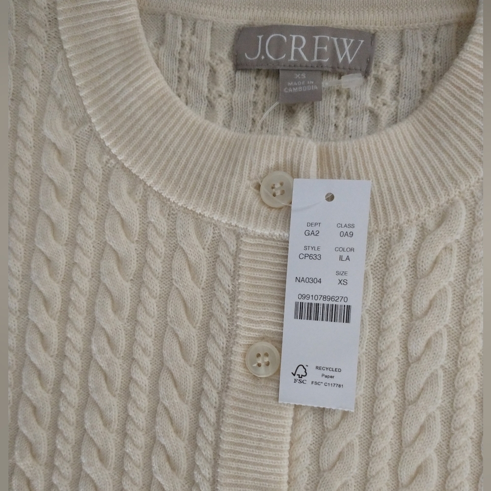 J-CREW Cable-knit crewneck cardigan in merino wool, NWT - Picture 3 of 11